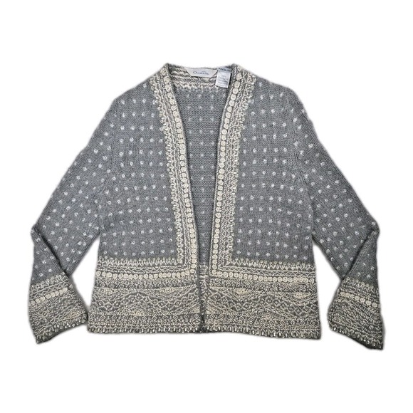 Oscar de la Renta Sweaters - Vtg 90s Y2K OSCAR DE LA RENTA Cashmere Beaded Sequin Cardigan Jacket Gray Sz M